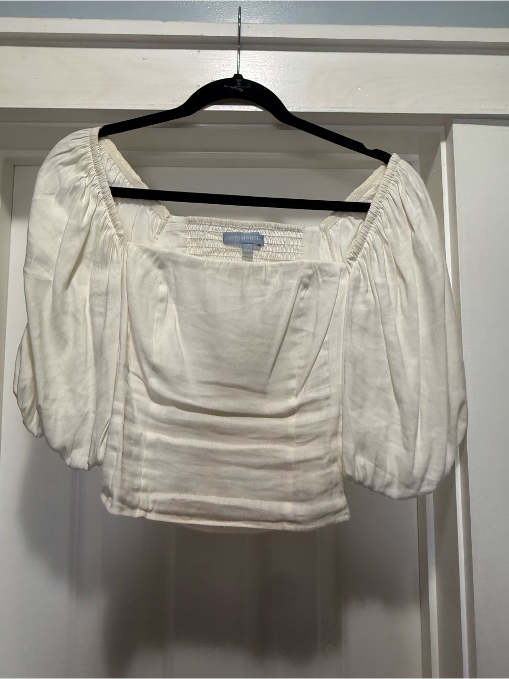 Antonio Melanie Square Neck Puff Sleeve Women’s Top in Cream